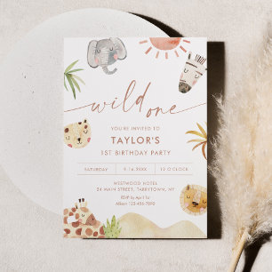 SAFARI Oerwoud Dieren 1e verjaardagsfeestje Kaart