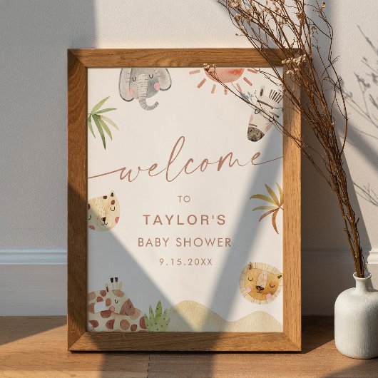 SAFARI Oerwoud Dieren Baby shower Welkom Poster