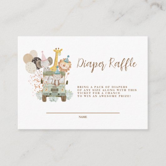 Safari Oerwoud Dieren Boho Luier Raffle Informatiekaartje (Voorkant)
