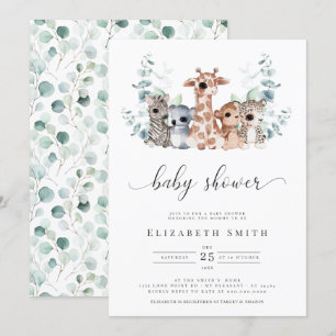 Safari Oerwoud Dieren Eucalyptus Baby shower Uitno Kaart