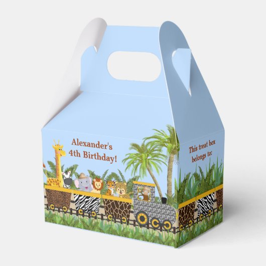 Safari Oerwoud Dieren in Train Gable Favor Box Bedankdoosjes (Voorkant Zijde)