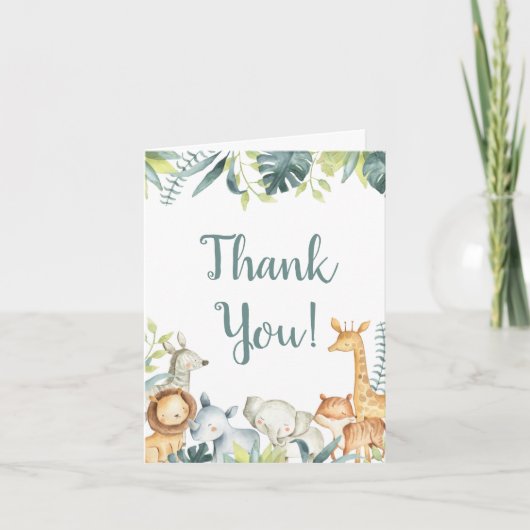 Safari oerwoud dieren olifant giraffe waterverf bedankkaart (Voorkant)