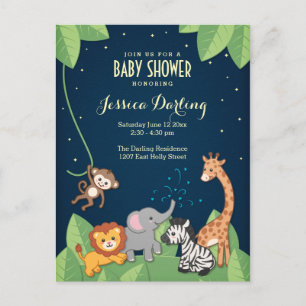 Safari Oerwoud Dieren Schattig Baby shower Uitnodiging Briefkaart