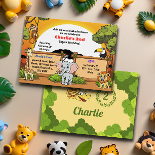 Safari Oerwoud Dieren Schattigee Cartoon Verjaarda Kaart