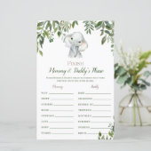 Safari Oerwoud Elephant Baby shower Game PRINED (Staand voorkant)