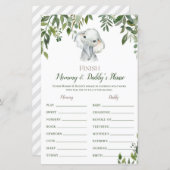 Safari Oerwoud Elephant Baby shower Game PRINED (Voorkant / Achterkant)