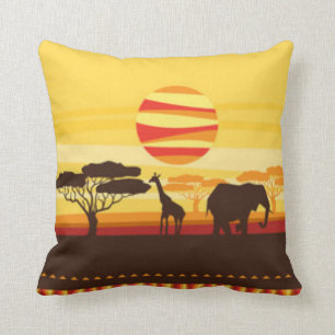 Safari Oerwoud Elephant Giraffe Sunset Kussen