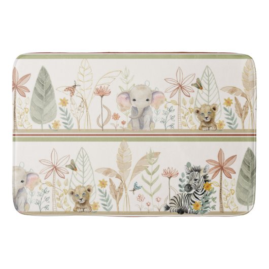 Safari Oerwoud Foliage Lion Zebra Elephant Baby Bo Badmat (Voorkant)