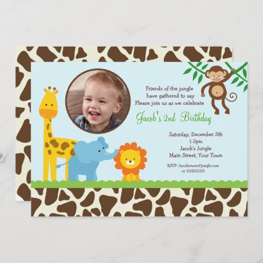 Safari Oerwoud Foto van Birthday-uitnodigingen Kaart (Voorkant / Achterkant)