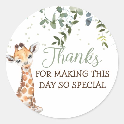 Safari Oerwoud Giraffe Sage Green Bedankt Ronde Sticker (Voorkant)
