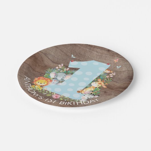 Safari Oerwoud Jongens 1e Verjaardag 7" Bord (Gekanteld)