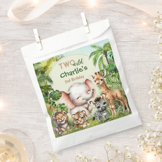 Safari Oerwoud Leuke Dieren Twee Wilde 2e Verjaard Bedankzakje (Geknipt)