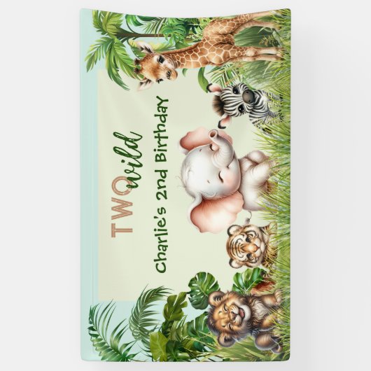 Safari Oerwoud Leuke Dieren Twee Wilde 2e Verjaard Spandoek (Verticaal)