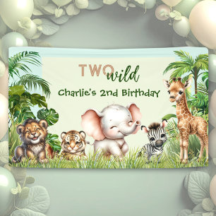 Safari Oerwoud Leuke Dieren Twee Wilde 2e Verjaard Spandoek
