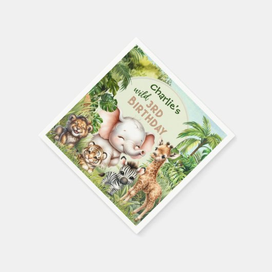 Safari Oerwoud Leuke Dieren Wild 3e Verjaardag Servet (Hoek)