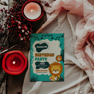 Safari Oerwoud Lion 1e verjaardag Uitnodiging