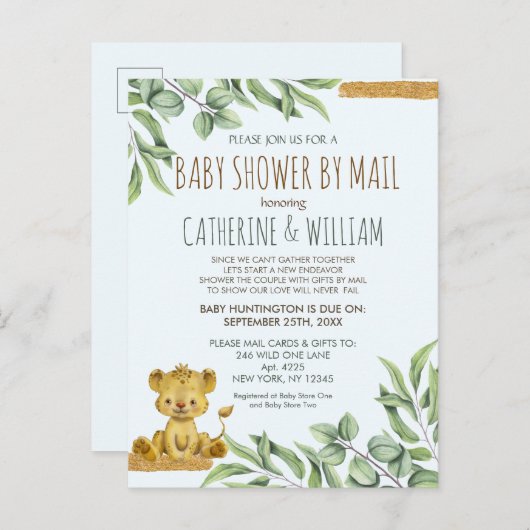 Safari Oerwoud lion modern Baby shower per post Uitnodiging Briefkaart (Voorkant / Achterkant)
