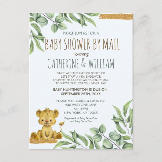 Safari Oerwoud lion modern Baby shower per post Uitnodiging Briefkaart (Voorkant)