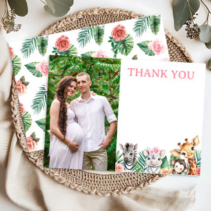 Safari Oerwoud Meisje Baby shower Dank u kaart