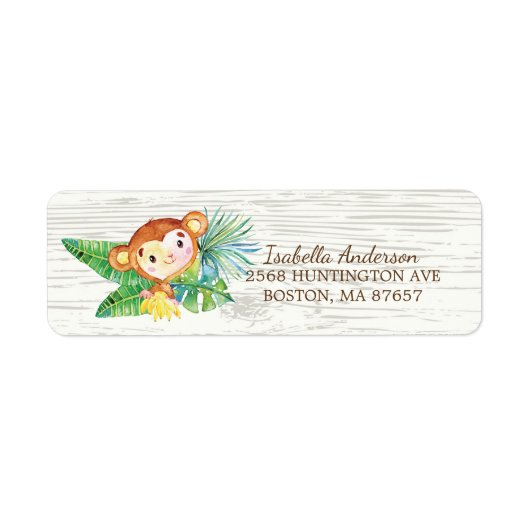 Safari Oerwoud Monkey Baby shower Adreslabel Etiket (Voorkant)