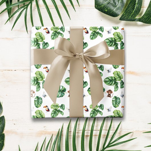 Safari Oerwoud Monkey Butterfly Toucan Greenery Cadeaupapier