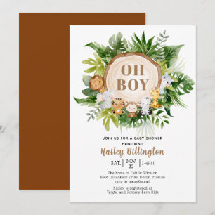 Safari Oerwoud Oh Boy Waterverf Baby shower Kaart