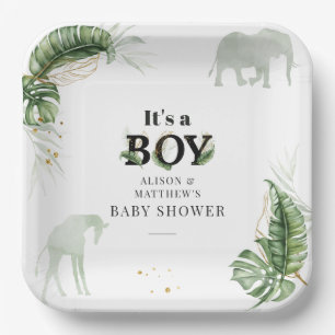 Safari Oerwoud Olifant Giraffe Boy Baby shower Papieren Bordje