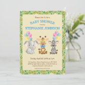 Safari Oerwoud Olifant Giraffe Zebra Baby shower Kaart (Staand voorkant)