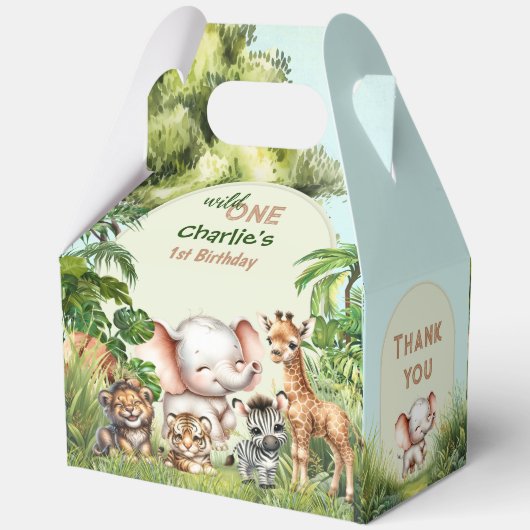 Safari Oerwoud Schattige Wild Een 1e Verjaardag Gr Bedankdoosjes (Achterkant)