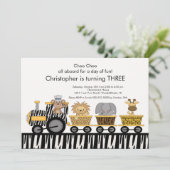 Safari Oerwoud Train Birthday Uitnodiging (Staand voorkant)