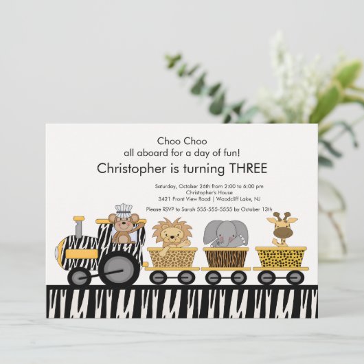 Safari Oerwoud Train Birthday Uitnodiging (Staand voorkant)