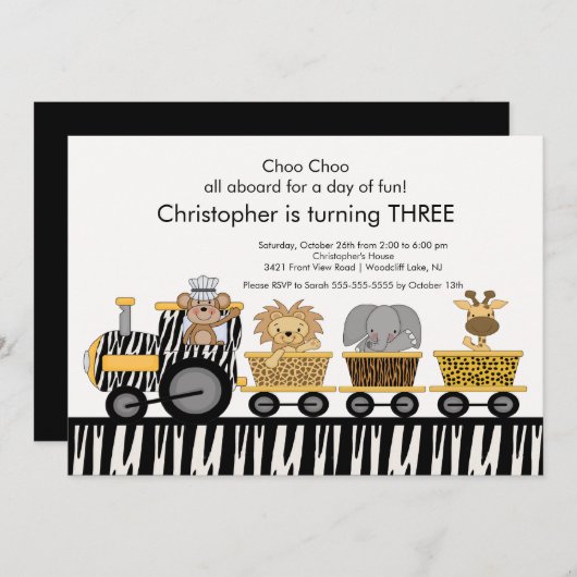 Safari Oerwoud Train Birthday Uitnodiging (Voorkant / Achterkant)