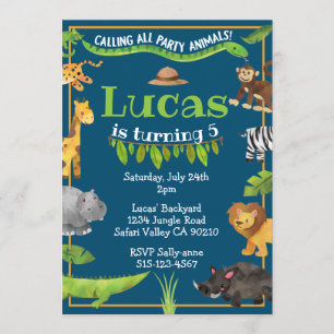 Safari Oerwoud Wild One Animal Verjaardagsfeest Kaart
