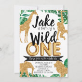 Safari Oerwoud Wild One Birthday Party Invitation Kaart (Voorkant)