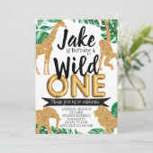 Safari Oerwoud Wild One Birthday Party Invitation Kaart (Staand voorkant)