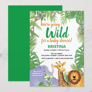 Safari Oerwoud Wilde Dieren Greenery Baby shower Kaart