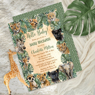 Safari Oerwoud Wilde dieren Hallo Baby shower Kaart