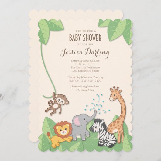 Safari Oerwouden Modern Baby shower Kaart (Voorkant / Achterkant)