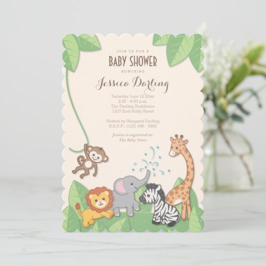 Safari Oerwouden Modern Baby shower Kaart (Staand voorkant)