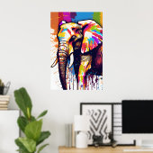 Safari Olifant Art, Rainbow Paint Splatter Wall Poster (Thuiskantoor)