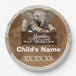 Safari Olifant “Avontuur Verwacht” Thema Papieren Bordje