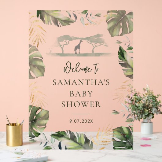 Safari Palm Feuille Script Baby shower Bienvenue (Mariage)