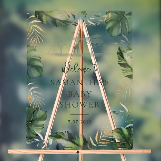 Safari Palm laat Script Baby shower welkom Acryl Bord (Neutraal)