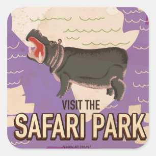 Safari Park vintage-poster. Vierkante Sticker