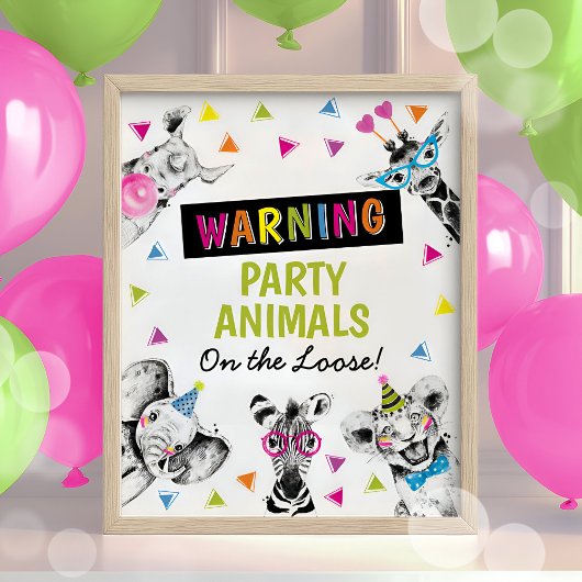 Safari Party Animals Birthday Colorful Sign Poster