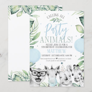 Safari Party Animals Birthday Invitation for a Boy Kaart