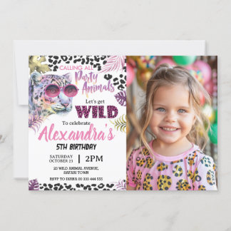 Safari Party Dieren Verjaardag Luipaard Print Foto Kaart