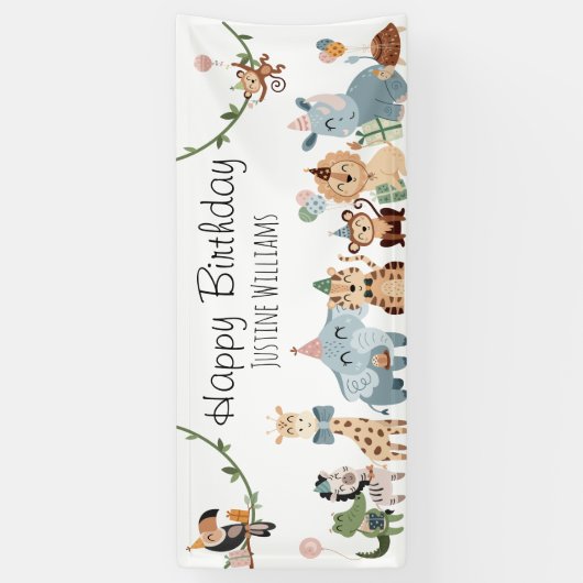 Safari Party Dieren Verjaardagsfeest Spandoek (Verticaal)