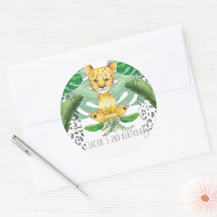 Safari Party Lion Illustration Personalized Ronde Sticker
