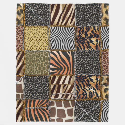 Safari patchwork Fleece Blanket, groot Deken (Voorkant)